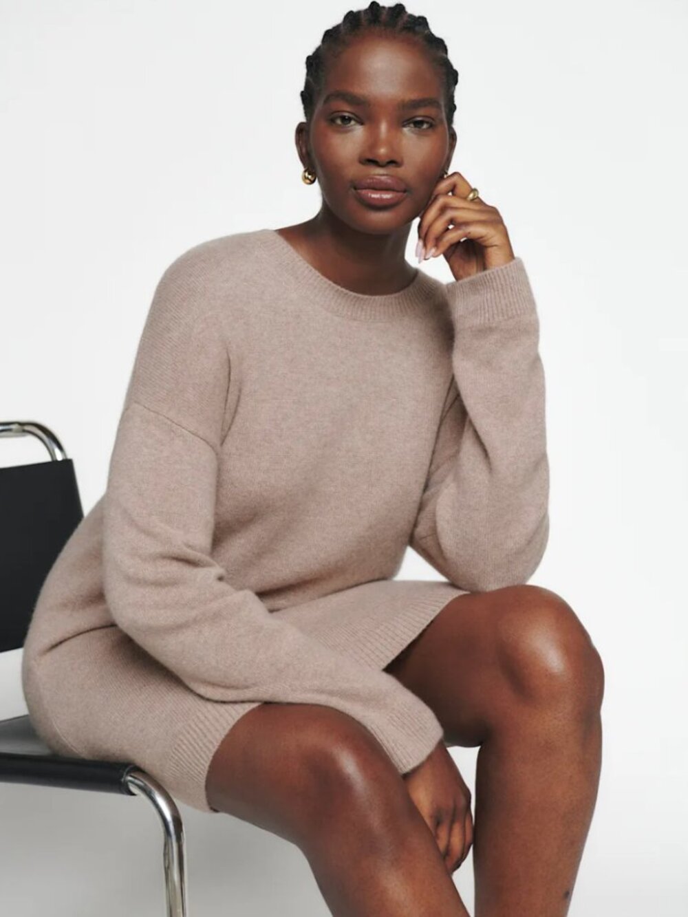 Reformation Henrietta Cashmere Dress Oatmeal - Size S